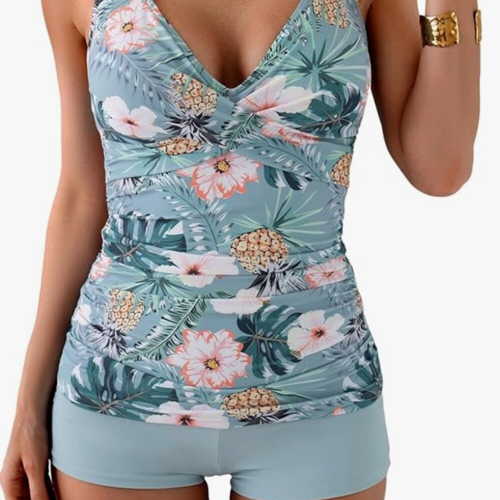 NEW with Tag Women's Tankini Swimsuit Eucalyptus color & floral BX 1